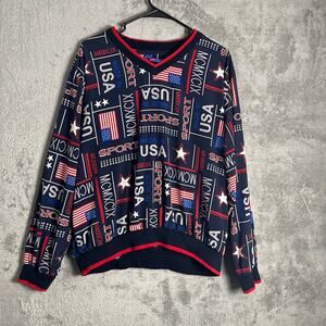 Vintage Tail Golf Pullover Patriotic USA‎ Sport Print Retro Preppy Size Medium